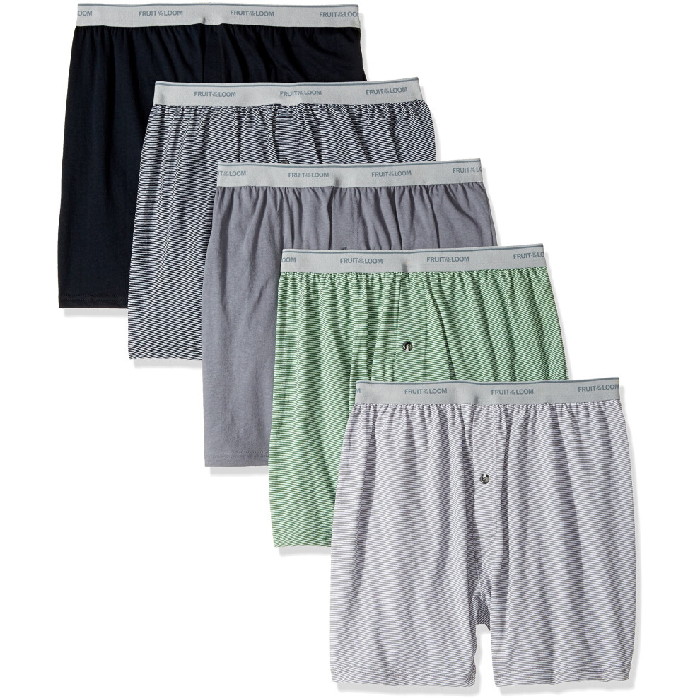 Fruit of the Loom Men's Exposed Waistband Knit Boxer (5 Pack)  Assorted  Medium