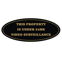 Ovaal BORD ONDER 24UUR VIDEO TOEZICHT - Zwart/Goud - Klein (1 Pack)