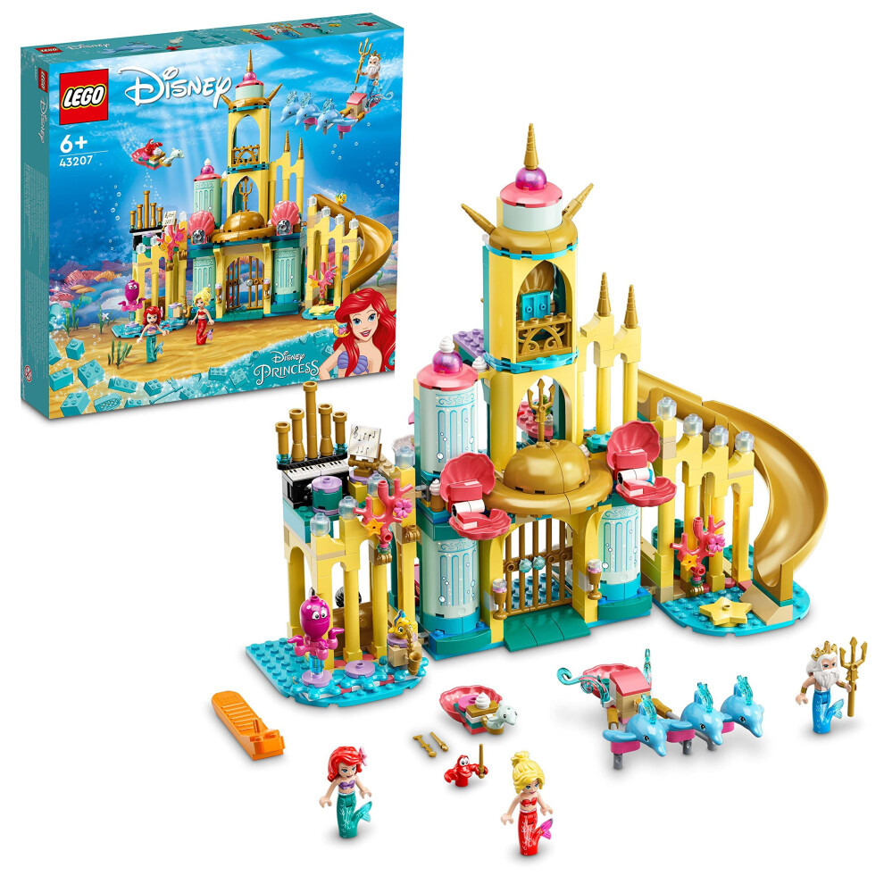 LEGO 43207 Disney Ariel's Underwater Palace  Building Set  Princess Castle Toy  with Mini Mermaid Doll and Dolphin Toys