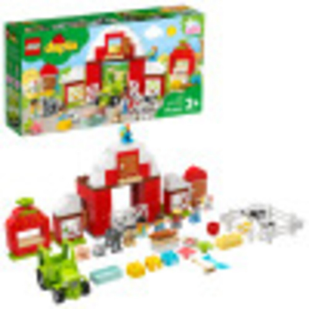 LEGO DUPLO Town Barn  Tractor & Farm Animal Care 10952 Playset with People Figures and Cute Pony  Pig  Dog  Sheep  Cow  Calf  Rooster and Ch