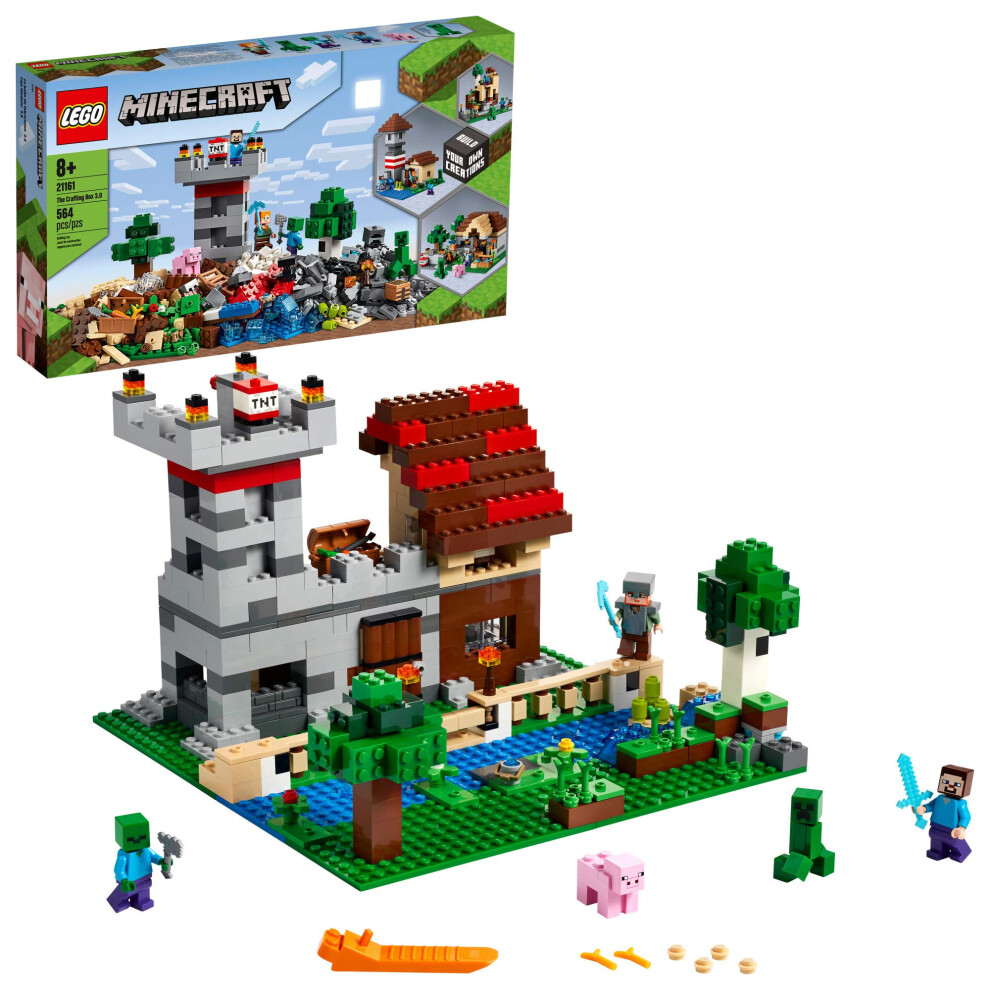 LEGO Minecraft The Crafting Box 3.0 21161 Minecraft Brick Construction Toy and Minifigures  Castle and Farm Building Set  Great Gift for Min