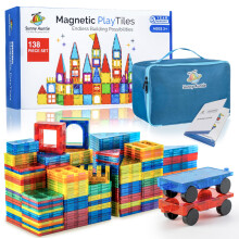 SUNNY AUNTIE Magnetic Tiles 138 PCS+ Bonus Zippered CASE Magnetic Tiles for Kids Toy for 3 4 5 6 7 8 Year Old Boys & Girls