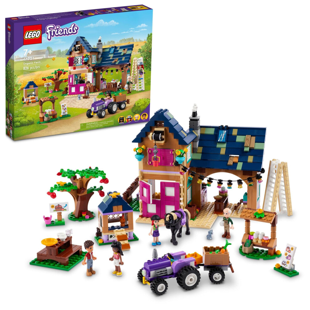 LEGO Friends Organic Farm House Set 41721 with Toy Horse  Stable  Tractor and Trailer Plus Animal Figures  for Kids  Girls and Boys Aged 7+