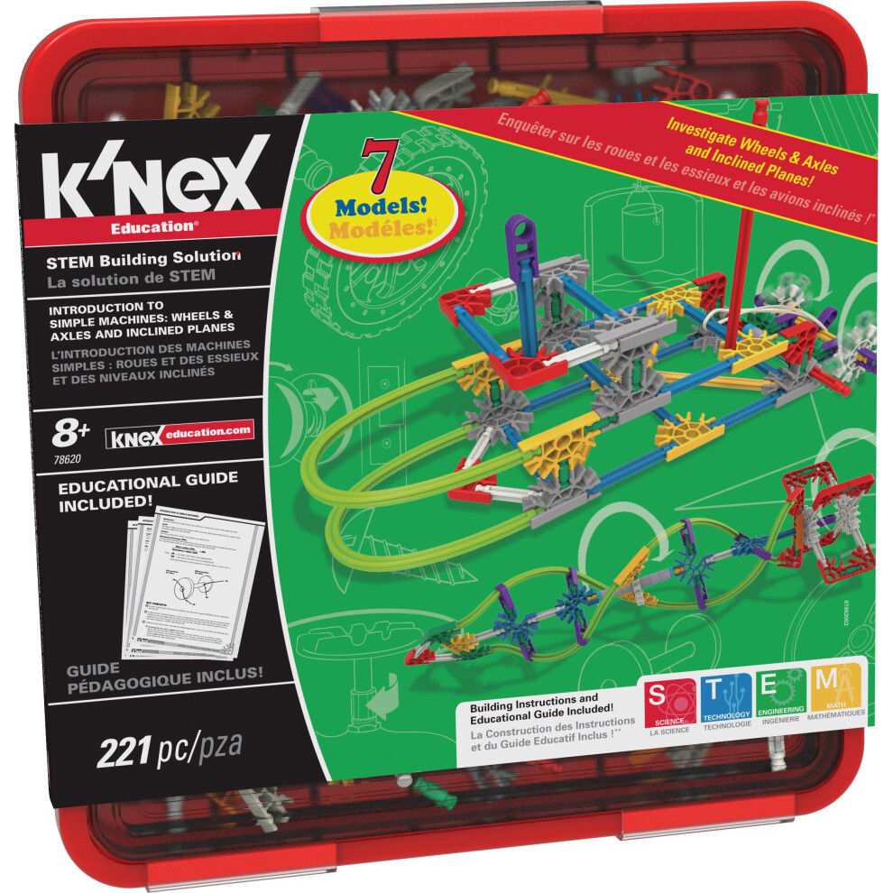 KNEX Education - Intro to Simple Machines: Wheels  Axles  & Inclined Planes Set - 221 Pieces - Ages 8+ Engineering Educational Toy