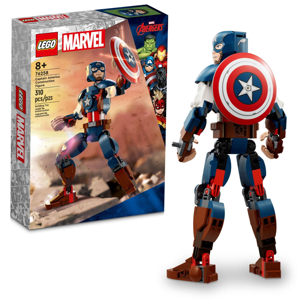 LEGO Marvel Captain America Construction Figure 76258 Buildable Marvel Action Figure  Posable Marvel Collectible with Attachable Shield for