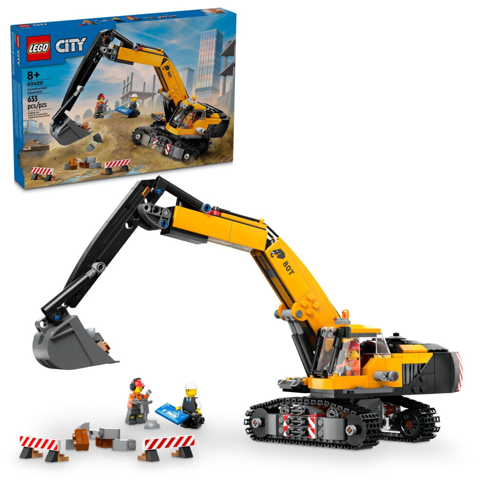 LEGO City Yellow Construction Excavator Toy Digger for Boys and Girls Ages 8 and Up  3 Construction Worker Minifigures Included for Fun Pret