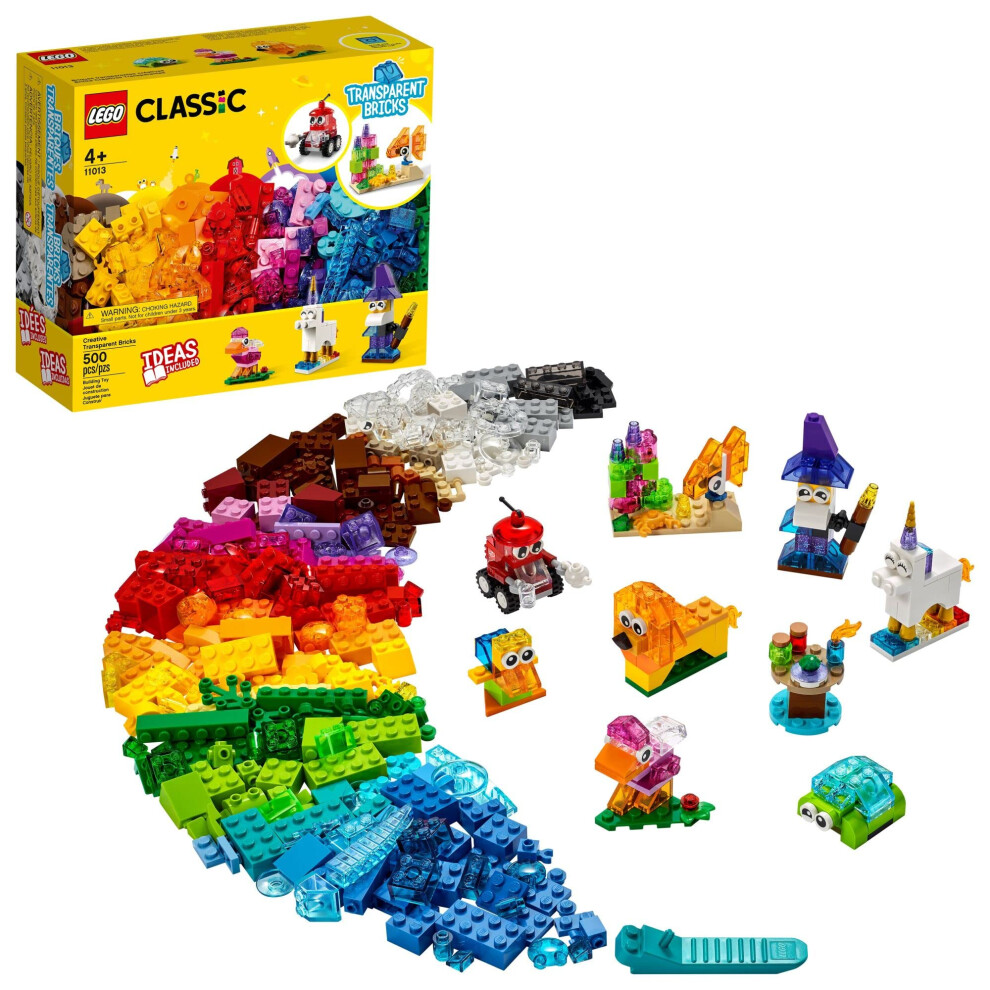 LEGO Classic Creative Transparent Bricks Building Set 11013 for Girls and Boys  STEM Toy and Preschool Hands-On Learning Toy  Includes Wizar