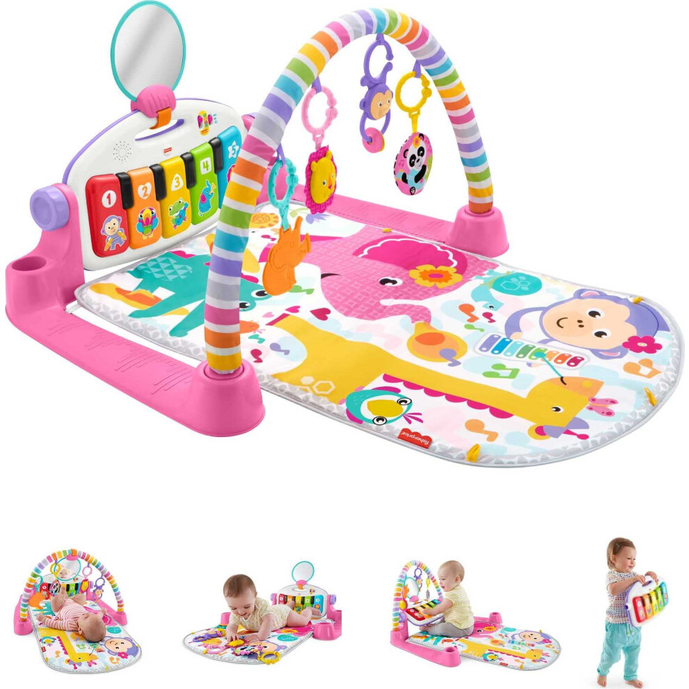 Fisher-Price Deluxe Kick & Play Piano Gym  Pink  Baby Activity playmat with Toy Piano  Lights  Music and Smart Stages Learning Content