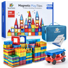 SUNNY AUNTIE Magnetic Tiles 180 PCS+ Bonus Zippered CASE Magnetic Tiles for Kids Toy for 3 4 5 6 7 8 Year Old Boys & Girls