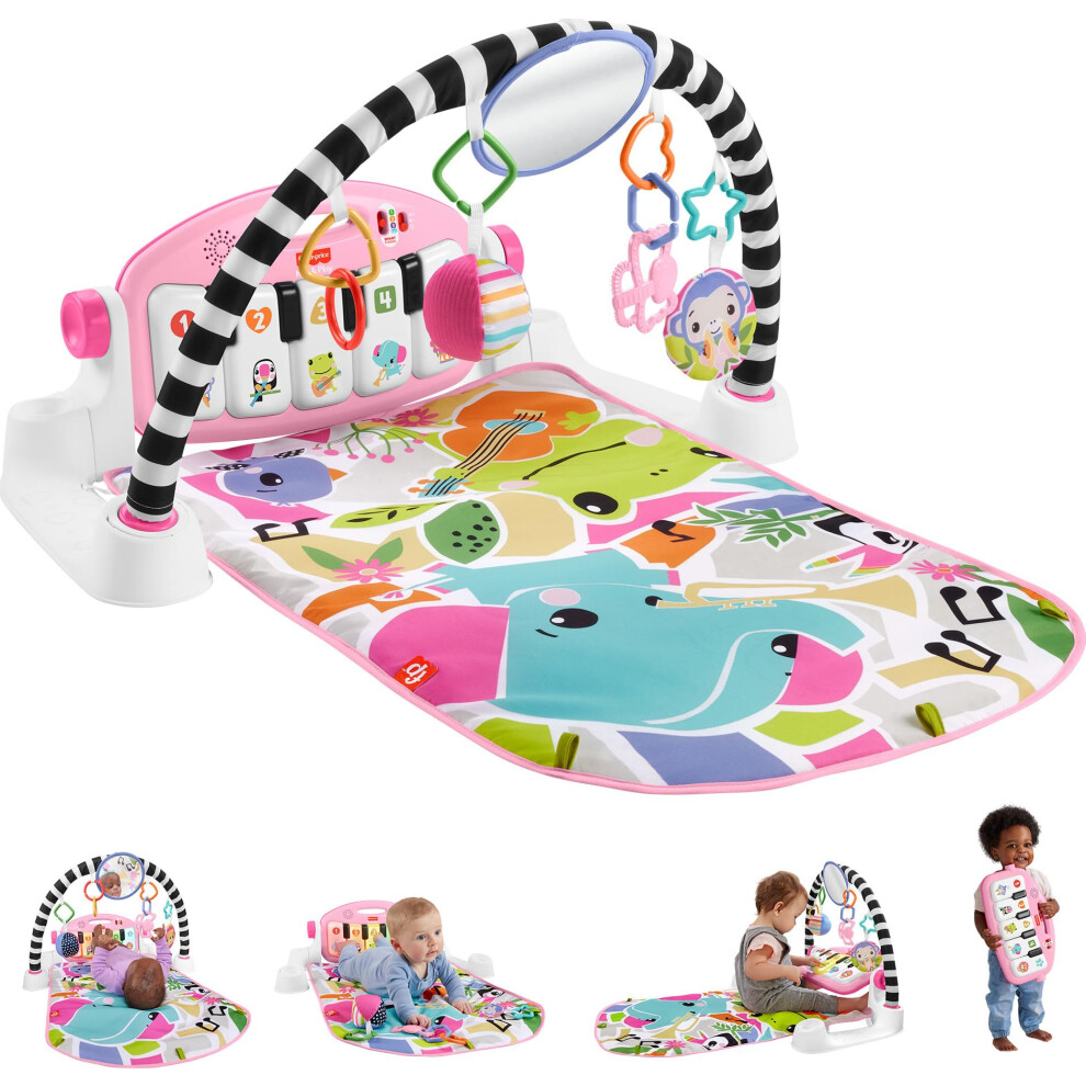 Fisher-Price Baby Playmat Glow and Grow Kick & Play Piano Gym  Pink Musical Learning Toy with Developmental Activities for Newborns 0+ Month