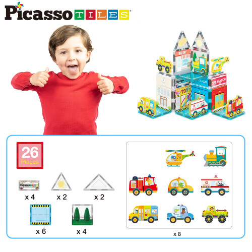 PicassoTiles Μαγνητικά Τουβλάκια Σετ Παιχνιδιού Με Θέμα Μετρό Πόλης 8 Φιγούρες 1