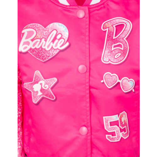 Barbie Barbie Dívčí Varsity Bomber Jacket Logo Růžový Glitter 7-8 2