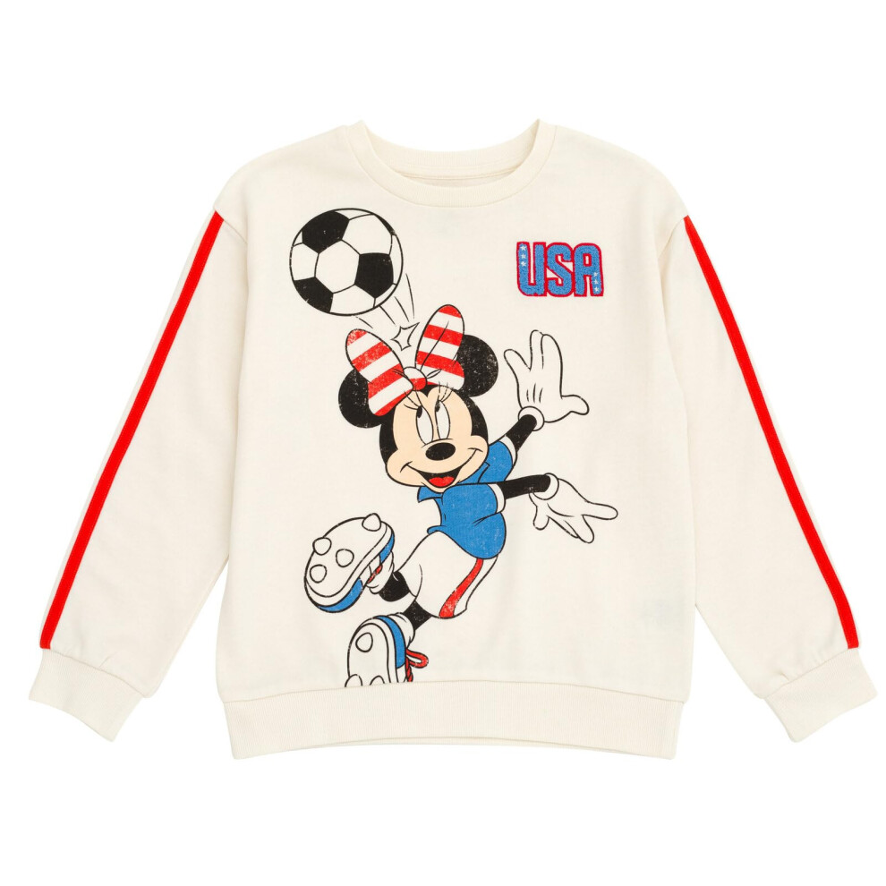 Disney Minnie Mouse Little Girls French Terry Oversized Drop Shoulder Sweatshirt Soccer 7-8