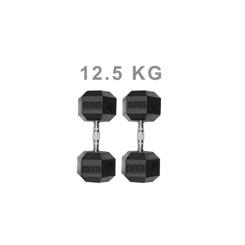 (12.5KG) Dumbbells Rubber Encased Weights Sets, Hexagonal Dumbbell Gym Pairs