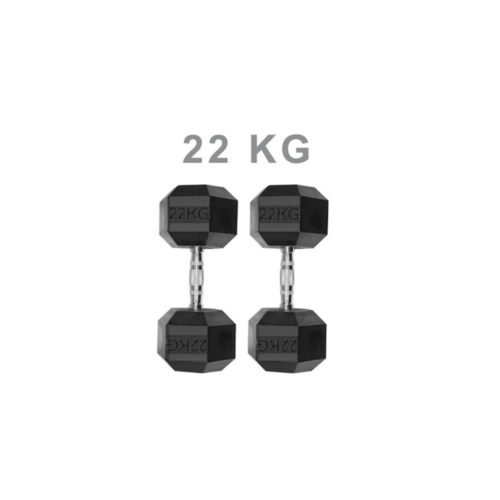 (22KG) Dumbbells Rubber Encased Weights Sets, Hexagonal Dumbbell Gym Pairs