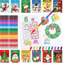 Ben Louis 24 Pcs Christmas Coloring Books Kids with 24 Crayons Christmas Party Favors Mini Activity Books Bulk for Kids Students Xmas Holiday Party Go