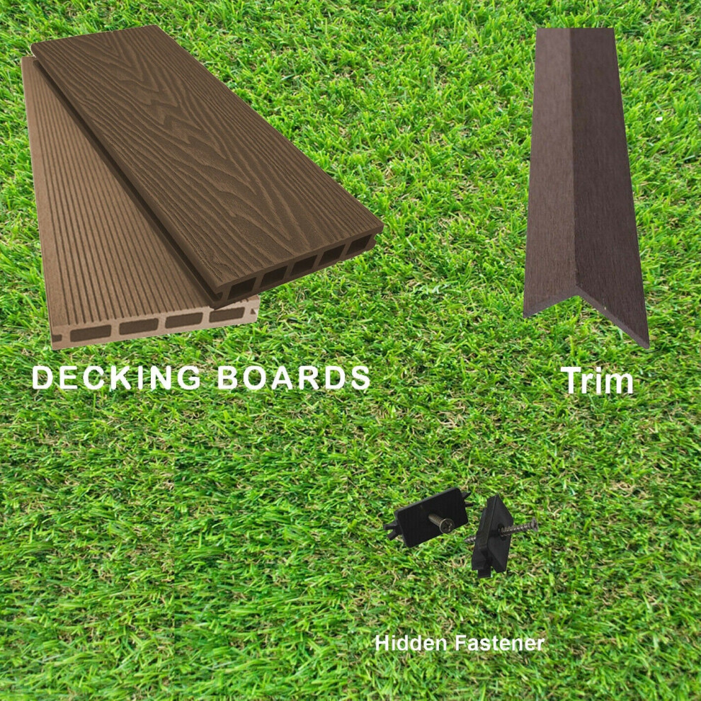 (Brown, 19 Square Metres) Per SQM Composite WPC Decking Boards Embossed Woodgrain Plastic kit incl - 2.2 meter long boards-image-OPC-PFNFPKY-NEW