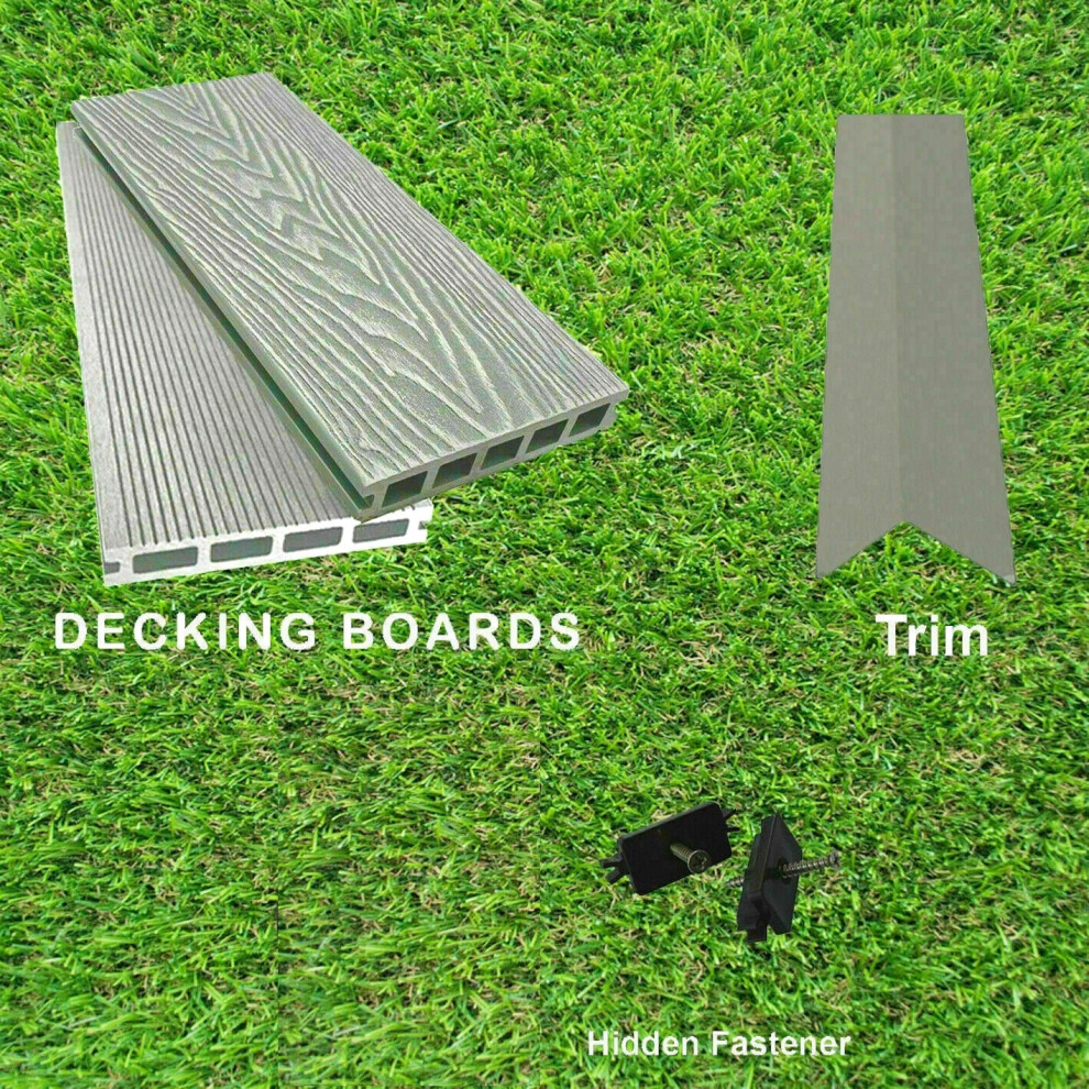 (Ash Grey, 5 Square Metres) Per SQM Composite WPC Decking Boards Embossed Woodgrain Plastic kit incl - 2.2 meter long boards-image-OPC-PFNFPM2-NEW