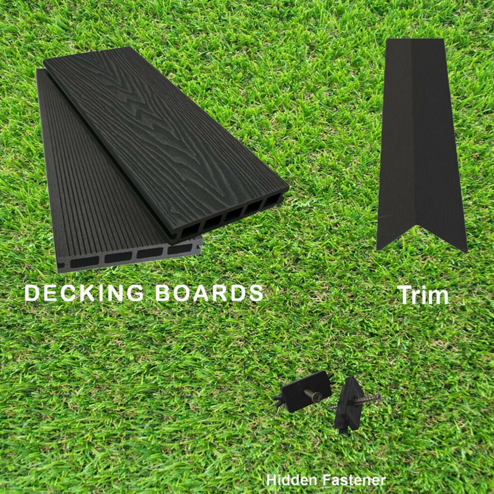 (Onyx Black, 8 Square Metres) Per SQM Composite WPC Decking Boards Embossed Woodgrain Plastic kit incl - 2.2 meter long boards-image-OPC-PFNFPMW-NEW