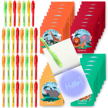 BONNYCO Inktpen en notitieboekje met onzichtbare inkt, 32 stuks Safari-feestbedankjes voor kinderen | Spy Pen Jungle Feestartikelen Dierenprijzen voo