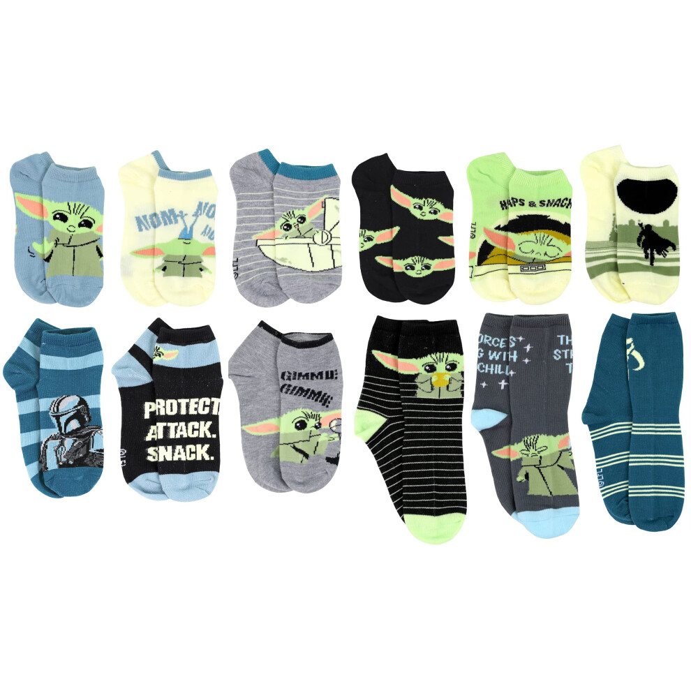 STAR WARS Boys The Mandalorian Baby Yoda 12 Days of Socks Advent Calendar Box Set - No Show  Quarter  and Crew Socks  Small