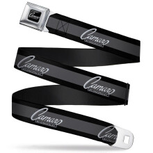 Buckle-Down Seatbelt Belt - 1969 CAMARO BY CHEVROLET Emblem/Stripe Black/Gray/Silver - 1.5"" Wide - 32-52 Inches in Length
