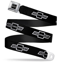 Buckle-Down Seatbelt Belt - 1965 CHEVROLET Bowtie Black/White - 1.5"" Wide - 32-52 Inches in Length