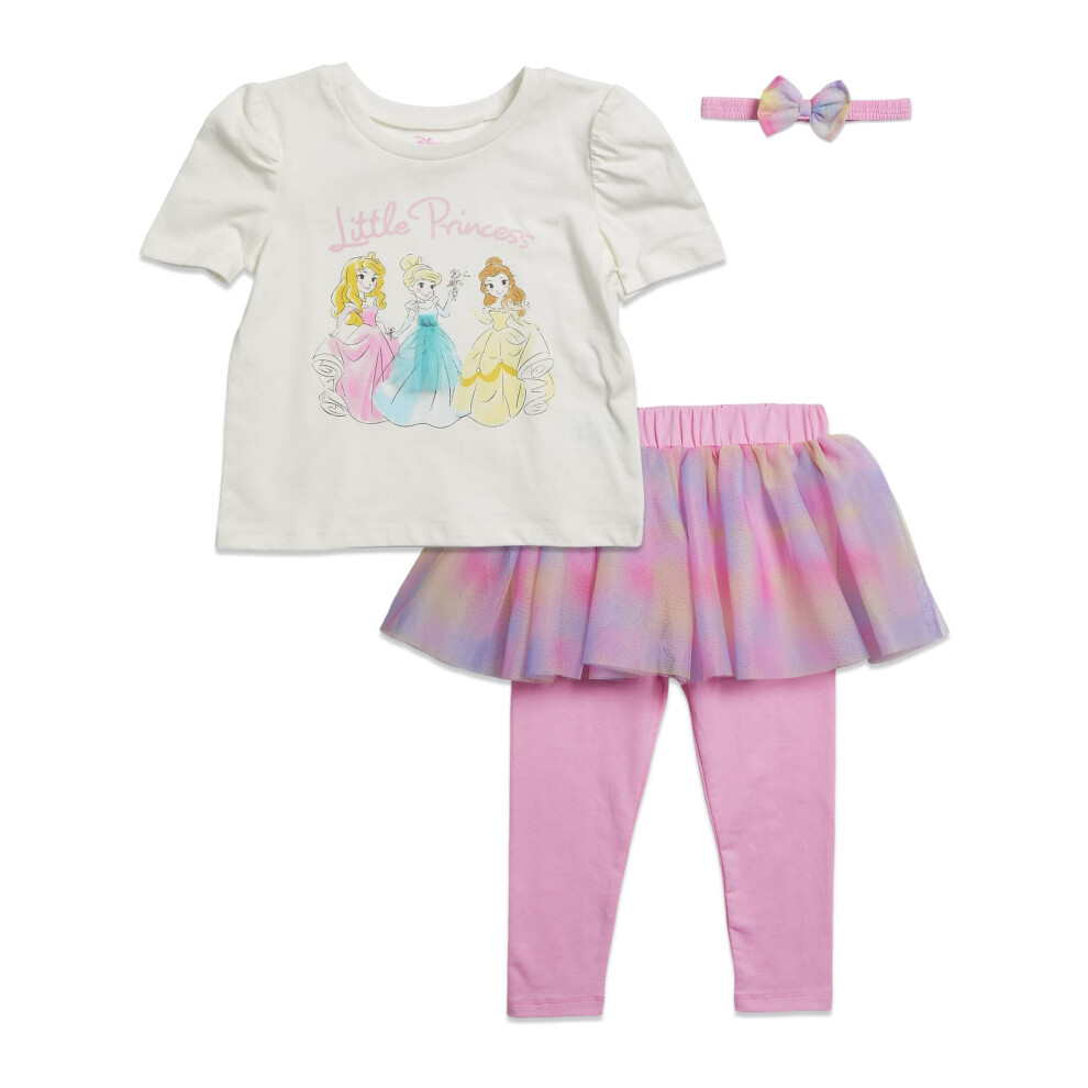 Disney Princess Cinderella Little Girls T-Shirt Leggings and Headband 3 Piece Outfit Set Princesses 6-6X