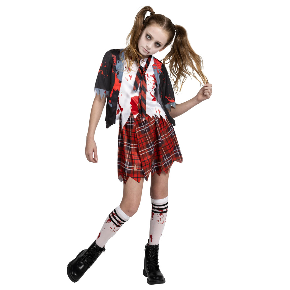 Photos - Fancy Dress Spooktacular Creations Zombie Schoolgirl Costume Halloween Girl Bloody Zombie Costume for Kids Halloween School Event Party