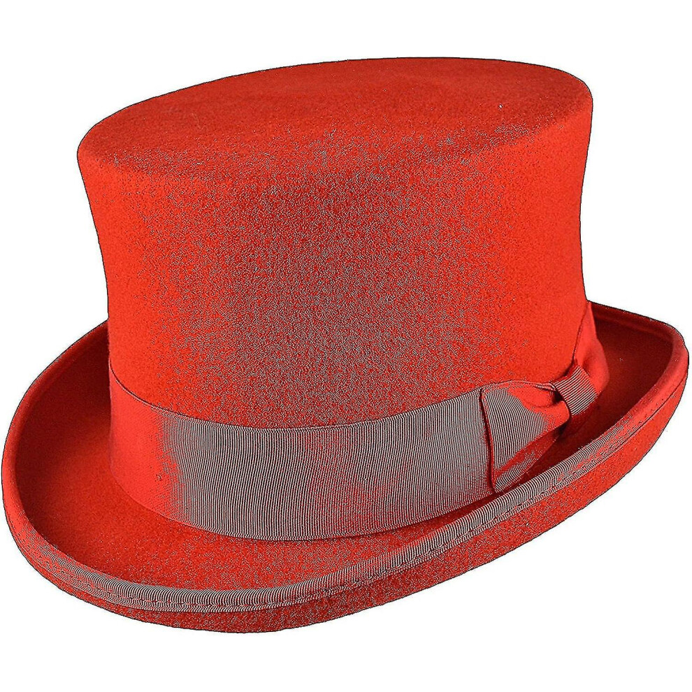 (Red, XXL) Hand Made Wool Top Hat Satin Lined Small To Xxl