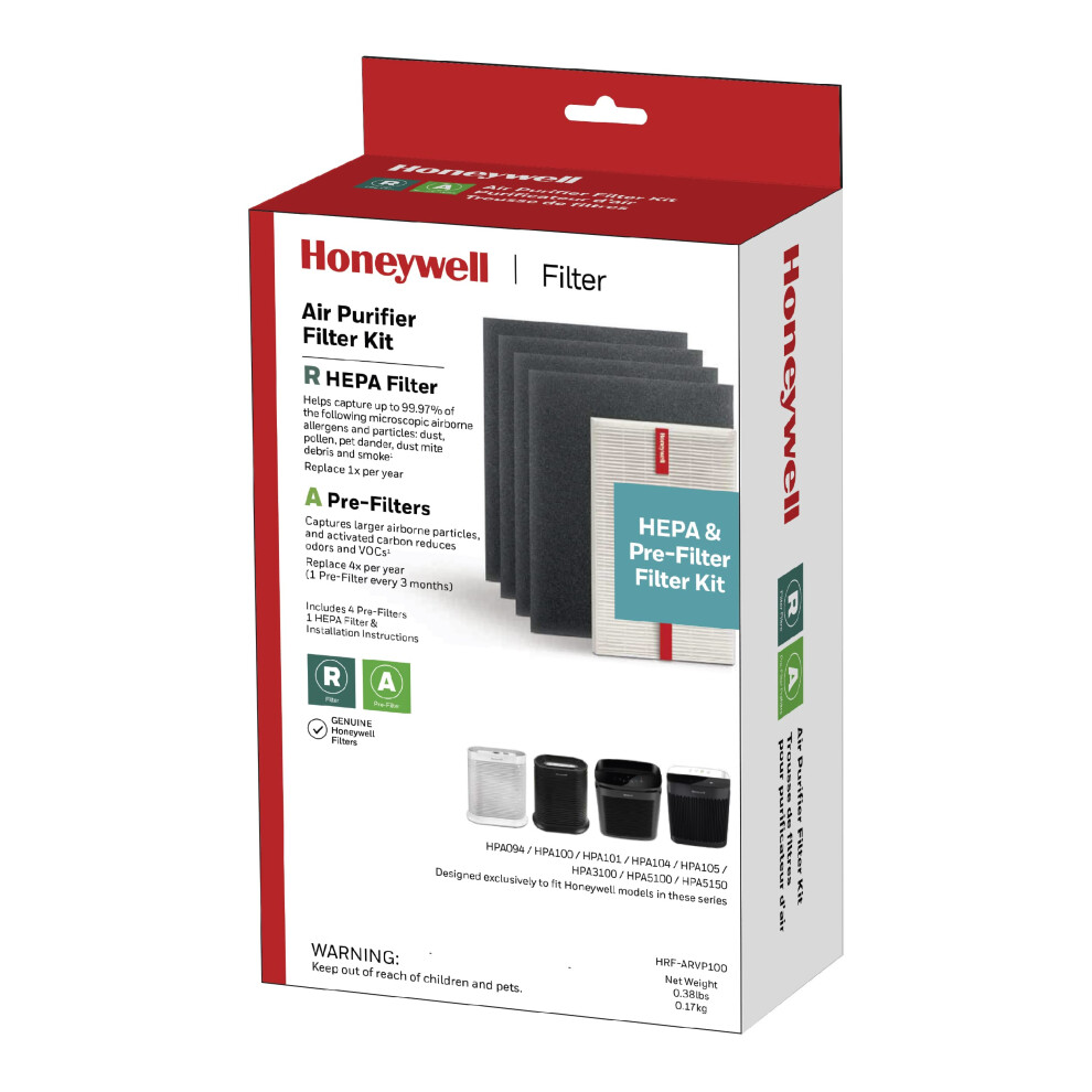 Honeywell HEPA Air Purifier Filter Kit - Includes 1 HEPA R Replacement Filter and 4 A Carbon Pre-Cut Pre-Filters - Airborne Allergen Air Fil