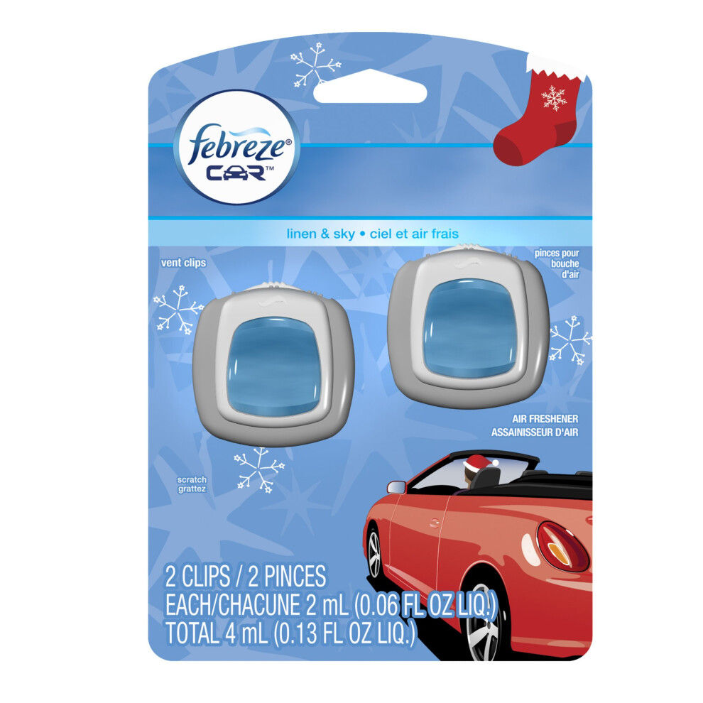 Febreze Car Vent Clips Linen & Sky Air Freshener (2Count; 2 Ml Each)  0.13 Fl. Oz