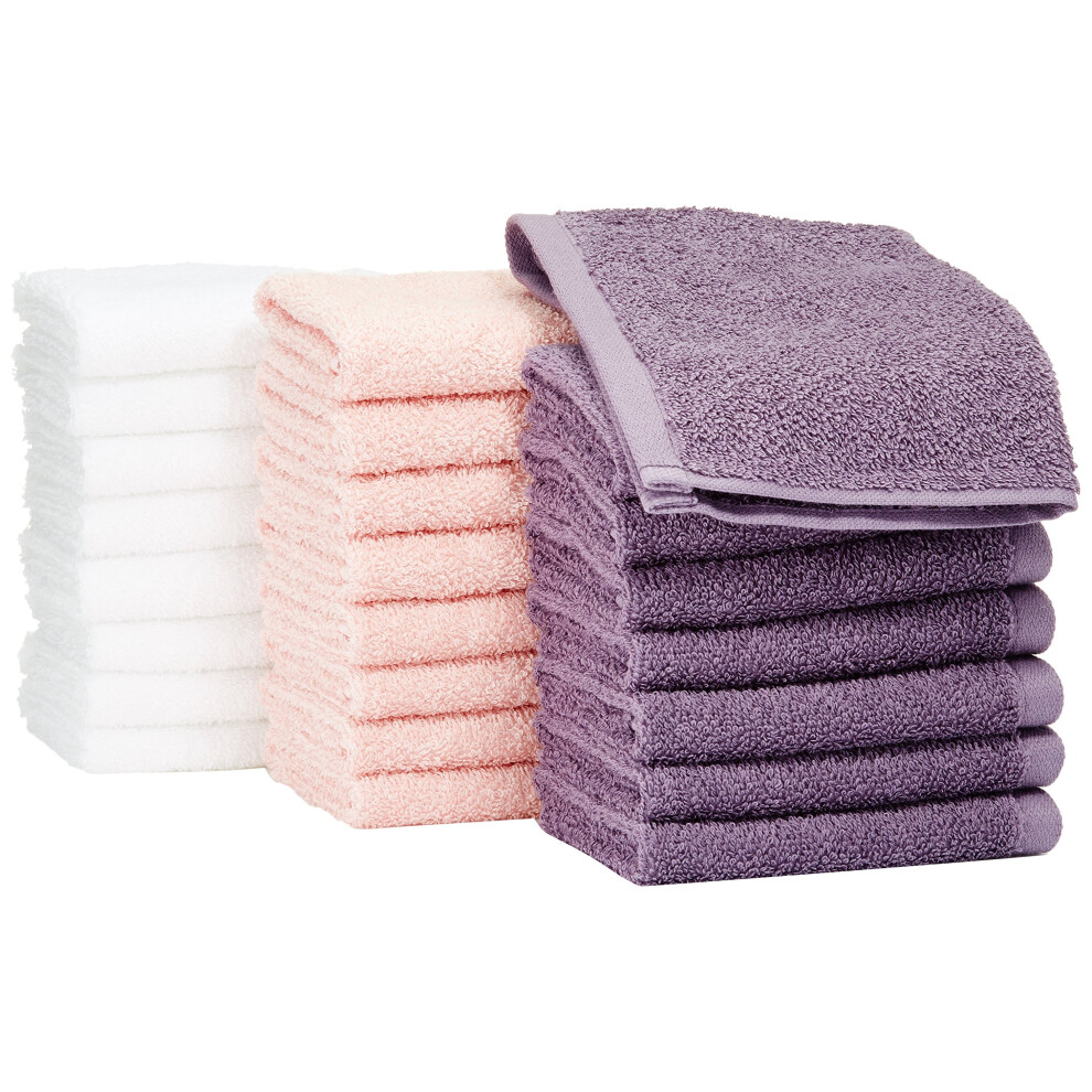 Amazon Basics washcloth for bathroom  100% Cotton Extra Absorbent   Fast Drying - salon towels - 24-Pack  Petal Pink  Lavender  White  12 x