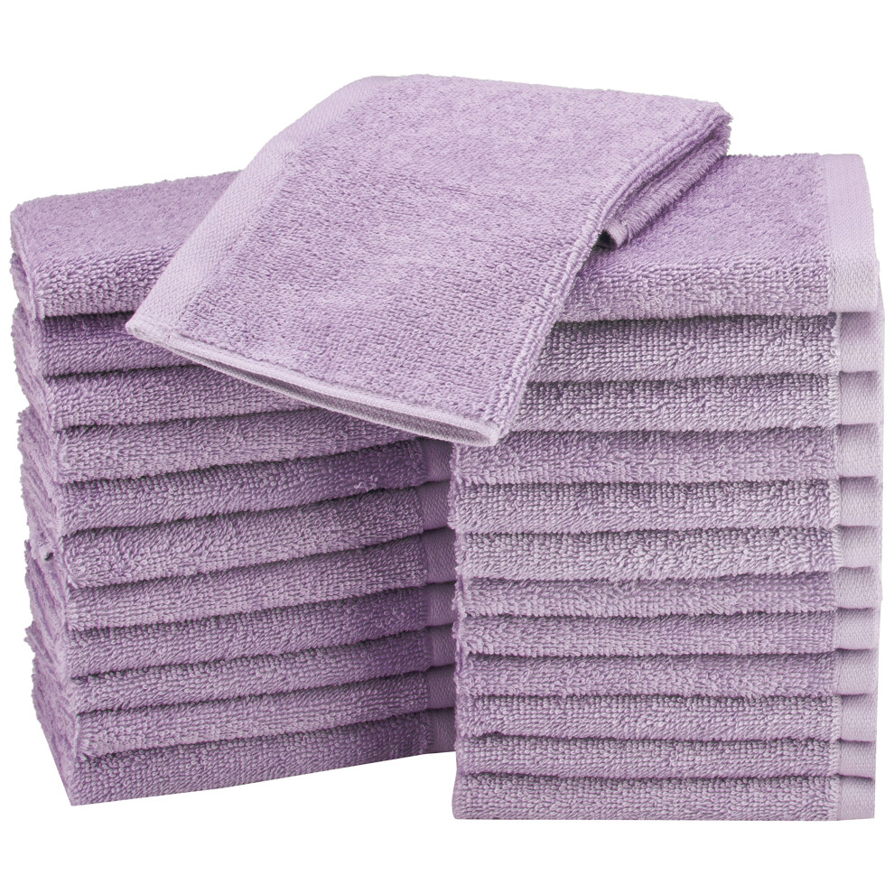 Amazon Basics face Towels for bathroom  100% Cotton Extra Absorbent washcloth  Fast Drying - salon towel - 24 Pack Lavender (12 x 12 inches)