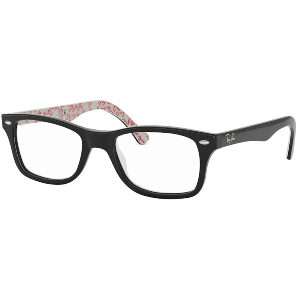 Ray-Ban RX5228 Square Prescription Eyeglass Frames  Black On Texture White/Demo Lens  50 mm