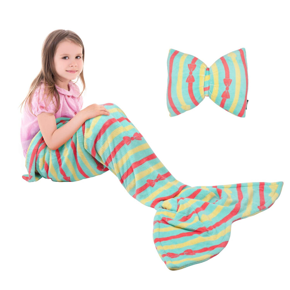 Zeemeerminstaartdeken Voor Kinderen, Kussen, Superzacht Koraal, Pluche Fleece, Zeemeerminnencadeau, Slaapzak Voor Meisjes, Tieners, Kinderen, 60 X 21-image