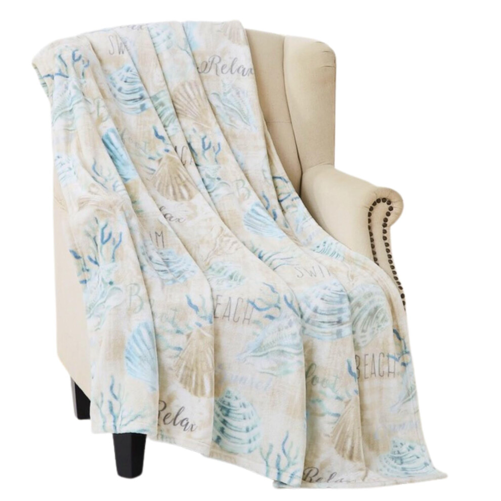 Couverture c   ti   re Ocean Life : polaire douce en velours pelucheux, teintes apaisantes de bleus, verts, beige, blanc, d   tente, coucher de soleil