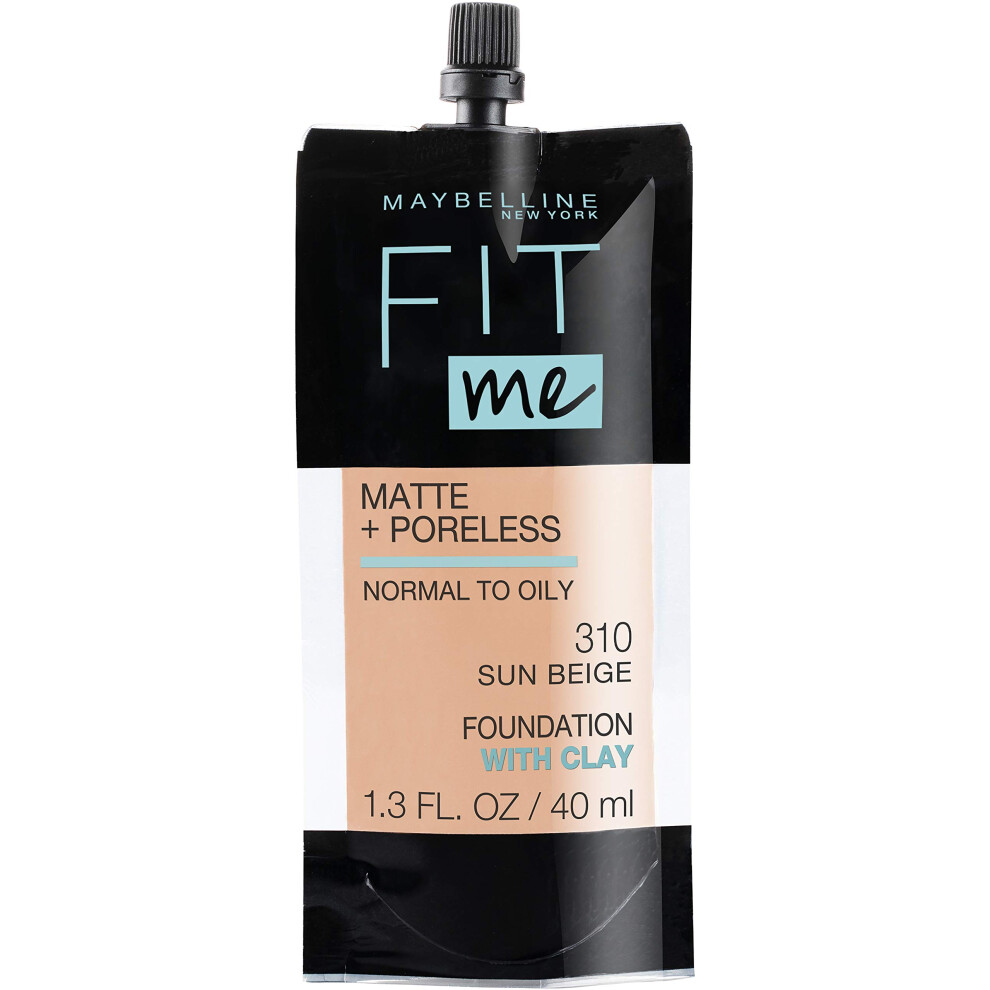 Maybelline New York Fit Me Matte + Poreless Liquid Foundation  Pouch Format  310 Sun Beige  1.3 Ounce