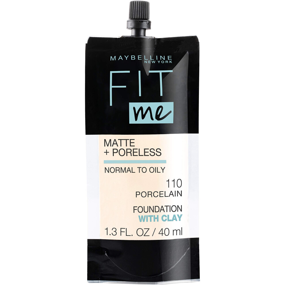 Maybelline New York Fit Me Matte + Poreless Liquid Foundation  Pouch Format  110 Porcelain  1.3 Ounce