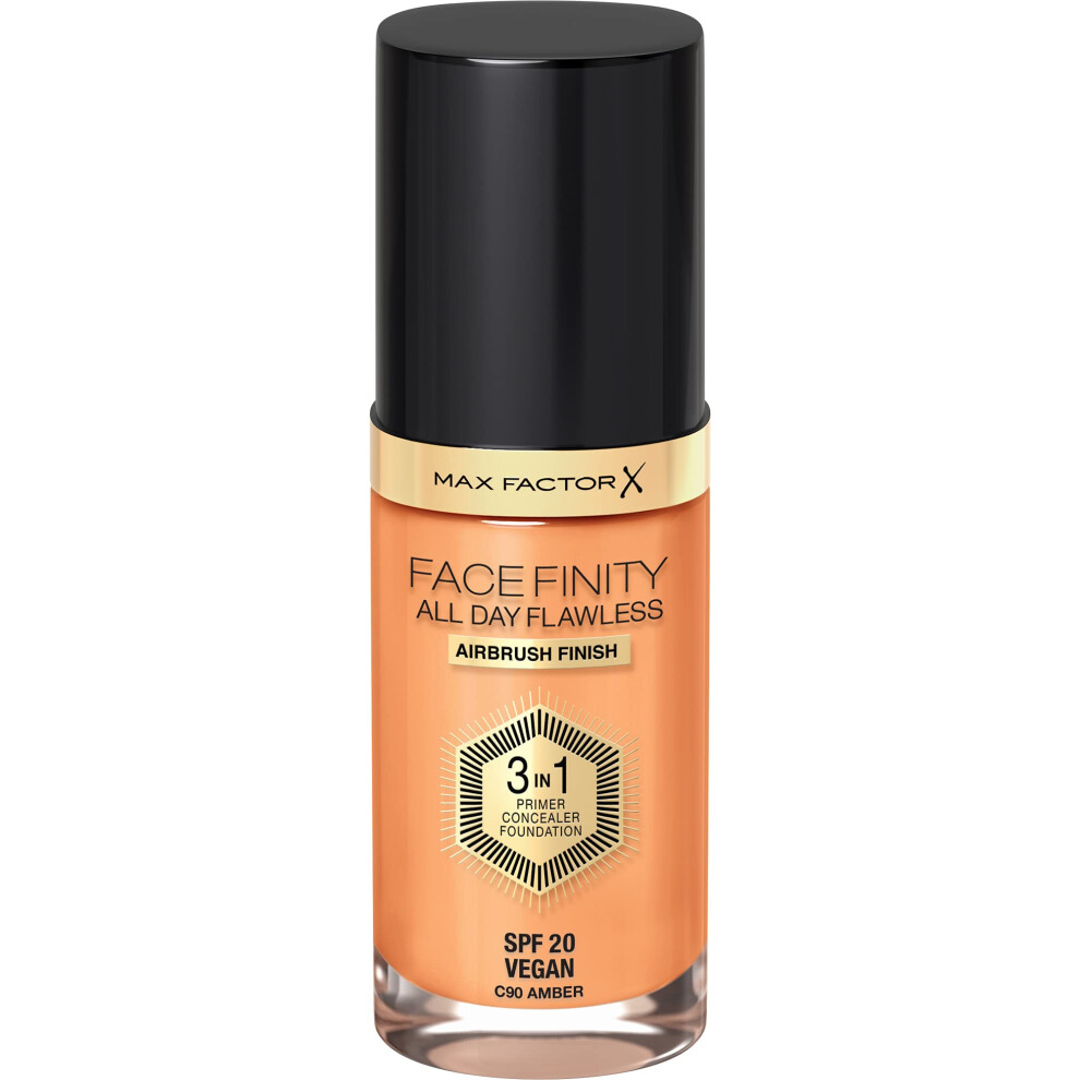 Max Factor Facefinity 3-in-1 All Day Flawless Liquid Foundation  SPF 20-90 Amber  30 ml