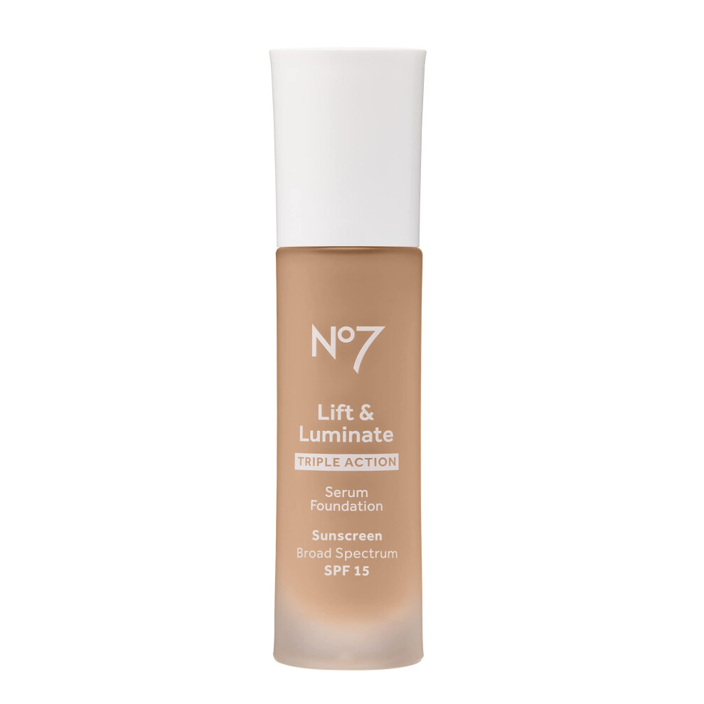 No7 Lift & Luminate Triple Action Serum Foundation - Latte - Medium-Buildable Coverage Foundation with Light Reflecting Particle & SPF 15 fo