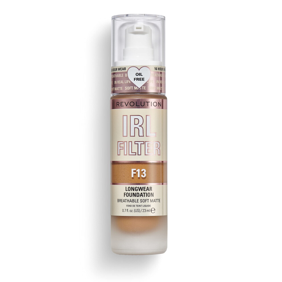 Makeup Revolution IRL Filter, Longwear Foundation, Medium to Full Coverage, Matte Finish, 16 Hour Wear, F13, Dark Skin Tones, 23ml - Image 4