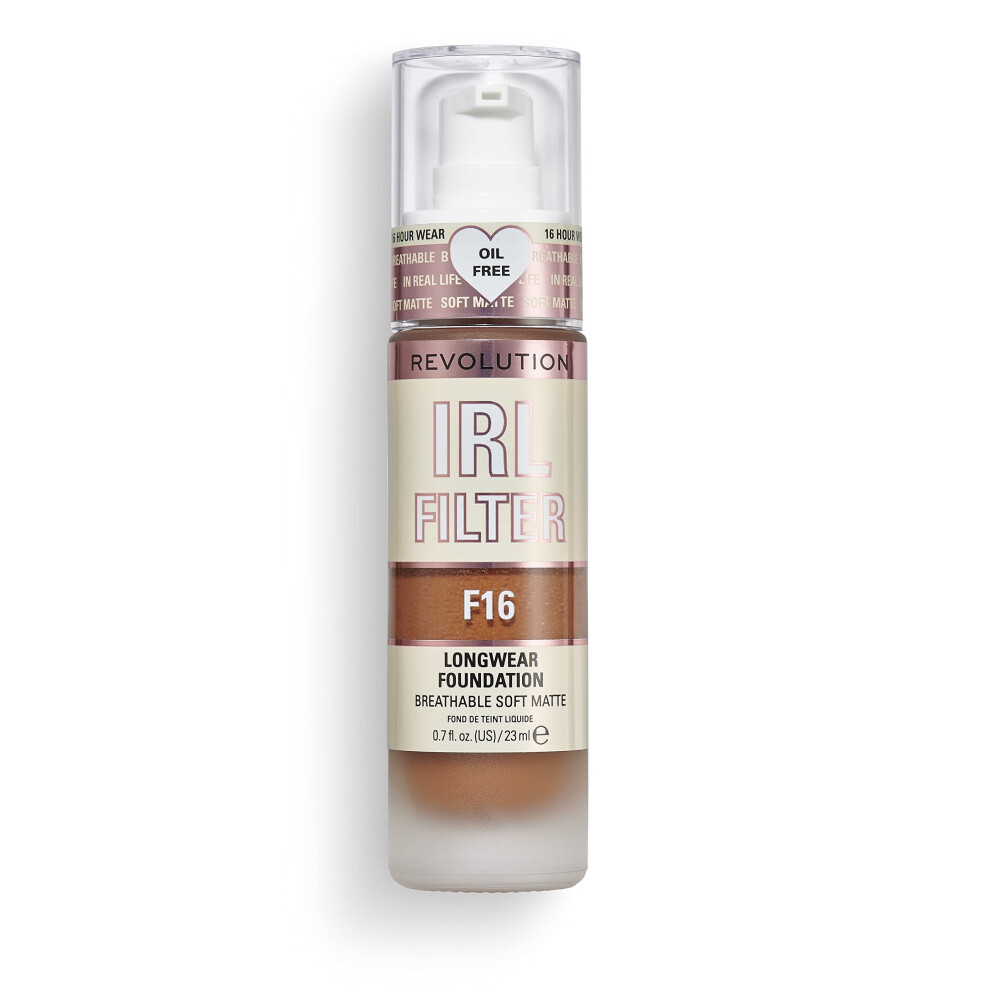 Revolution Beauty  IRL Filter Longwear Foundation  Soft & Breathable Formula  Medium to Full Coverage  Matte Finish  F16  0.7 Fl. Oz