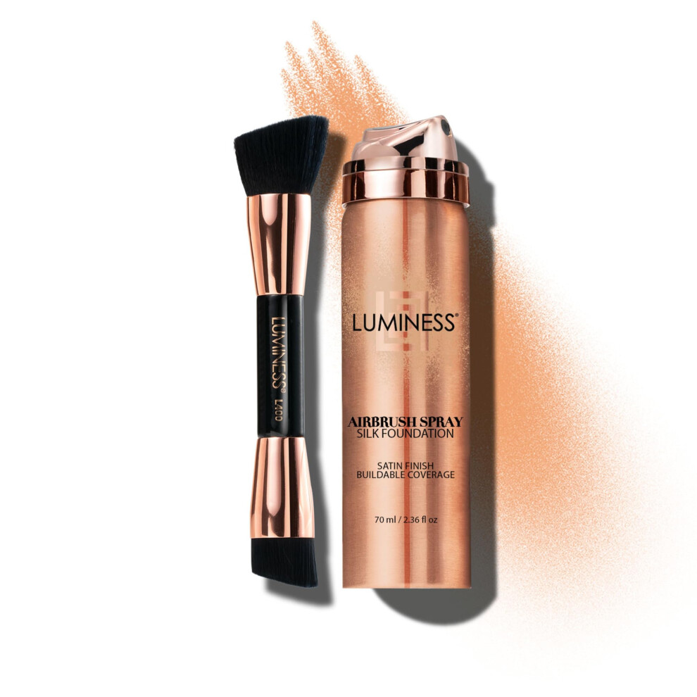 LUMINESS Silk Airbrush Spray Foundation & Buffing Brush Kit - Full Coverage Foundation & Dual-Sided Buffing Brush - Buildable Coverage  Anti