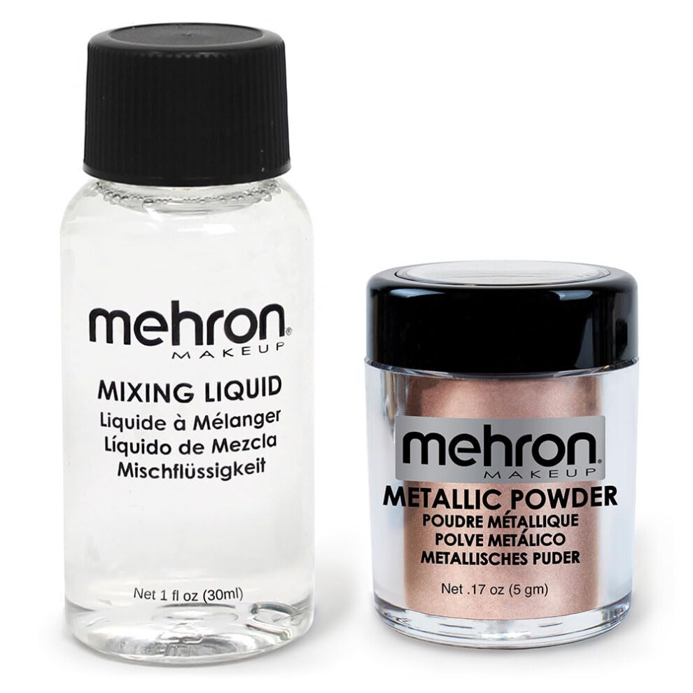 Mehron Makeup Metallic Powder (.17 oz) with Mixing Liquid (1 oz) (ROSE GOLD)