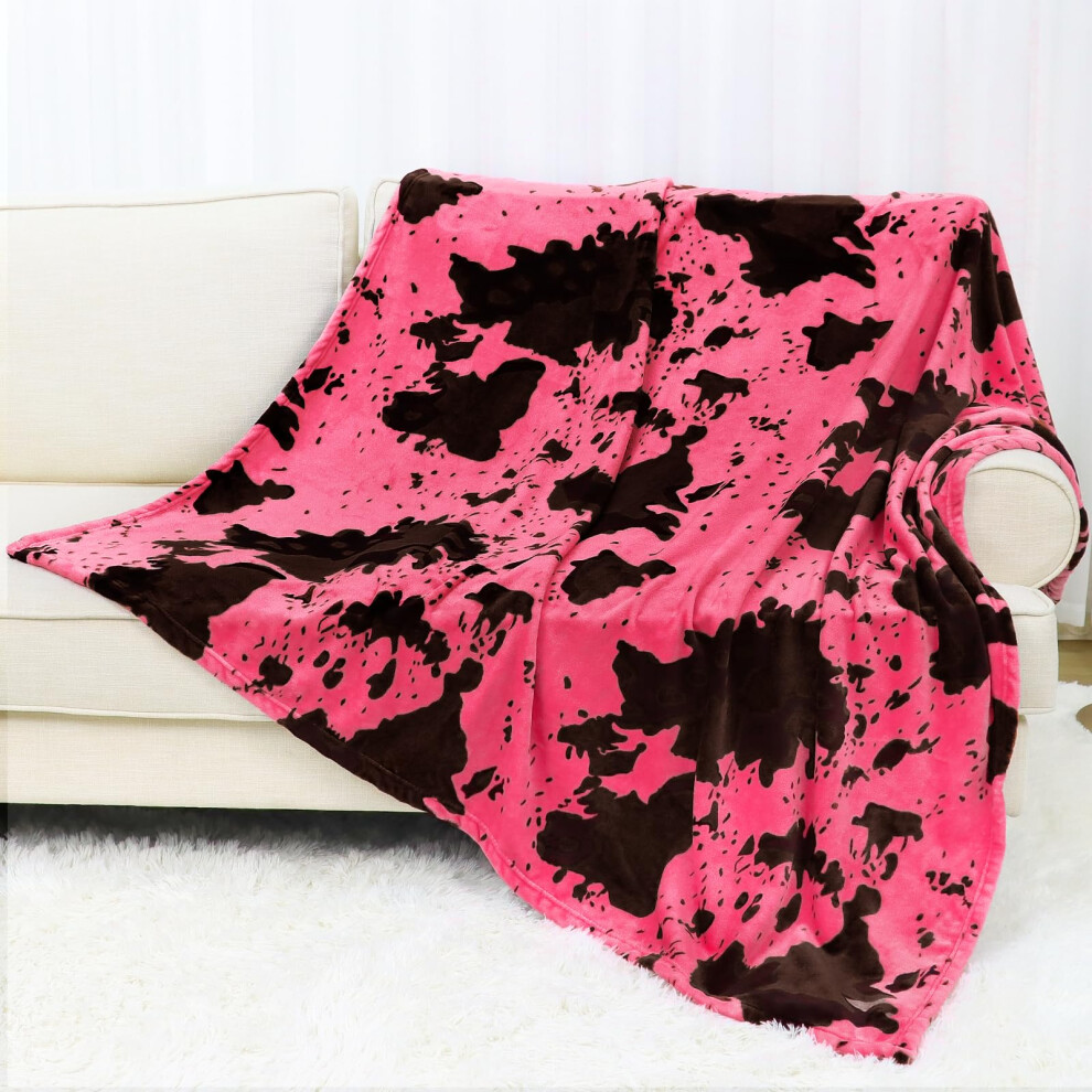 Throw Blanket Twin Size Hot Pink Fleece Twin Blanket Large Lightweight Fuzzy Soft Bed Blanket 60x80in Decorative Blanket for Home Farm Cow L