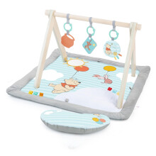 Bright Starts Disney Winnie The Pooh Once Upon a Tummy Time Baby Activity Mat with Wooden Toy Bar Blue Newborn