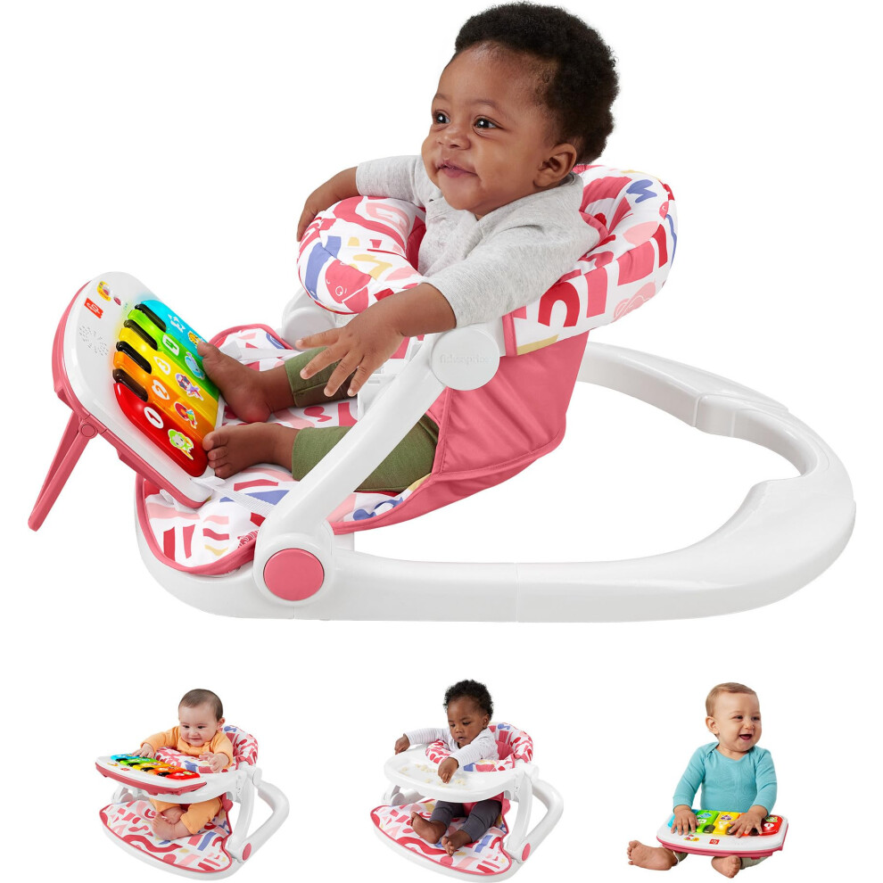 Fisher-Price Portable Baby Chair Kick & Play Deluxe Sit-Me-Up Seat with Piano Learning Toy and Snack Tray for Infants to Toddlers  Pink