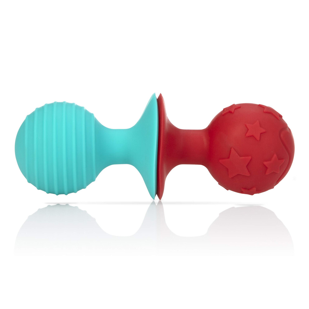 Nuby Silly Rattle Ball Interactive Suction Toys  Red/Aqua  2 Count