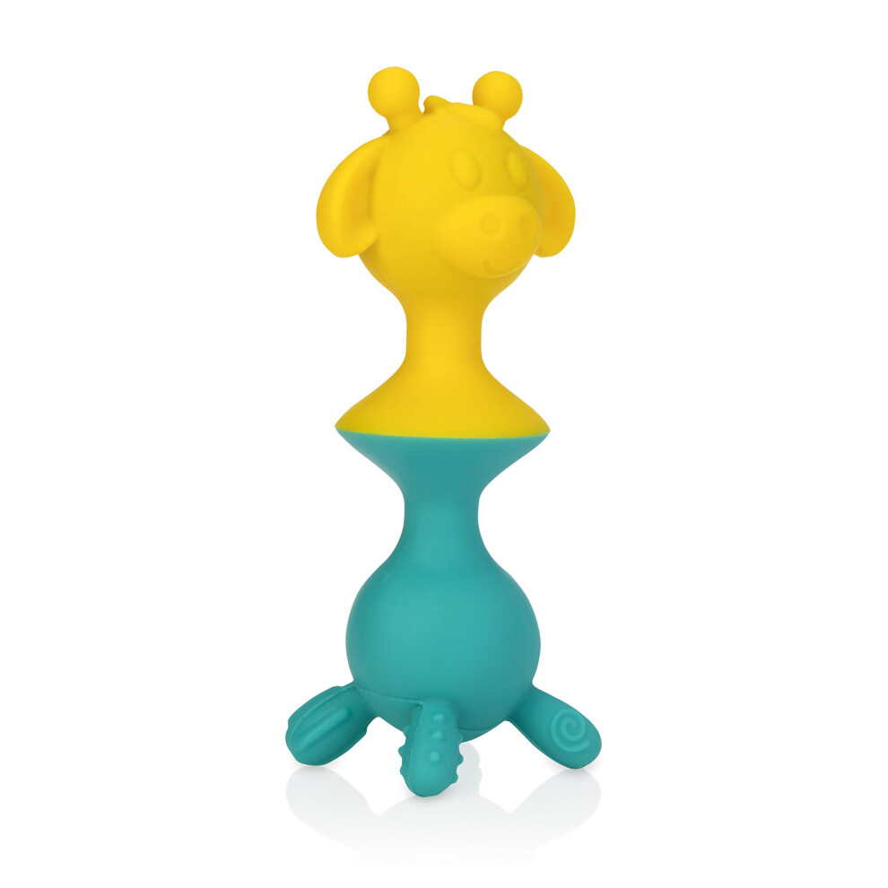 Nuby Silly Giraffe Interactive Suction Toys with Built-in Rattle  2 Piece  Yellow/Aqua